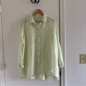 Eileen Fisher Women’s Size Large ~ Light Green Linen Button Front Shirt Top